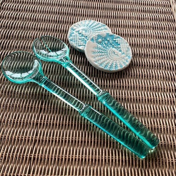 MCM Teal Lucite Salad Serving Set - Picture 1 of 4